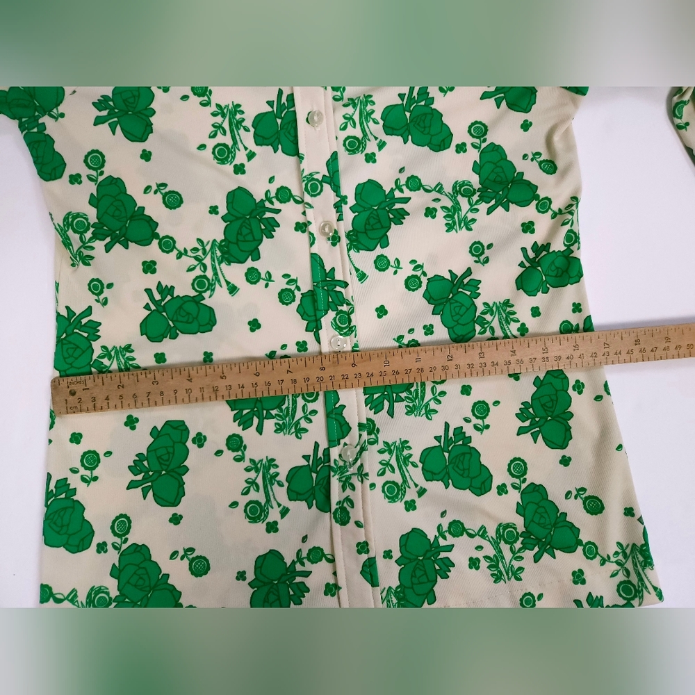Alex Colman California Vintage 70s Point Collar Flowy Top Green Cream Small - Picture 14 of 16
